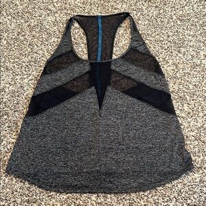 Lululemon Athletica Gray Asymmetrical Mesh Cut Out Tank Top 10 (around) SEE THRU